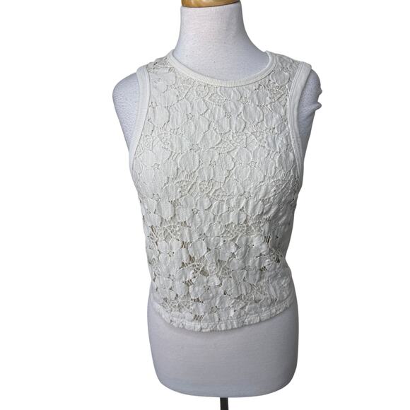 SKIN Crochet Lace Racerback Sleeveless Cropped Tank Cream Size 1/ Small - Picture 1 of 8
